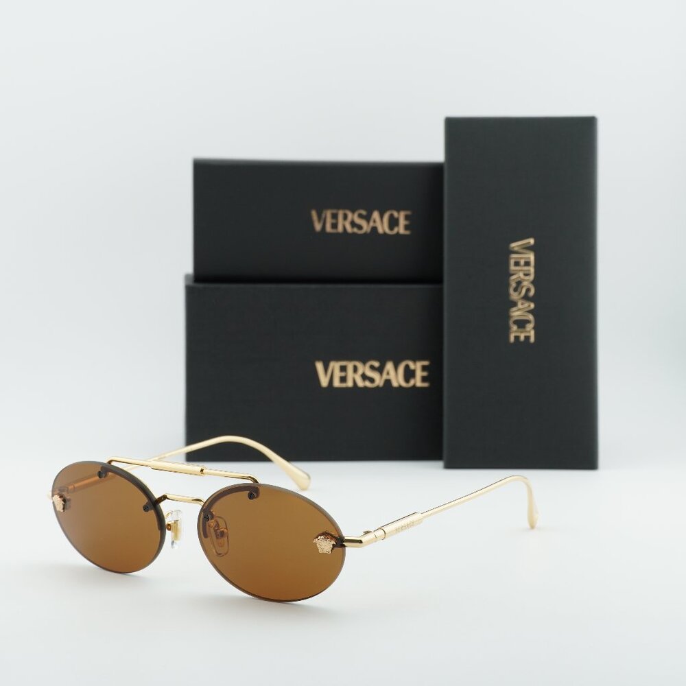 Versace VE2295 1002/73 Oval Sunglasses - Gold/Brown